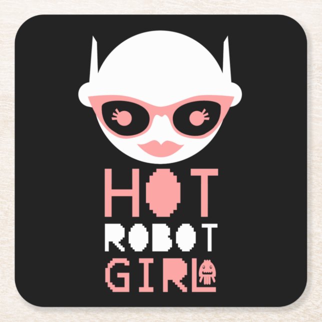 Hot robot girl square paper coaster (Front)