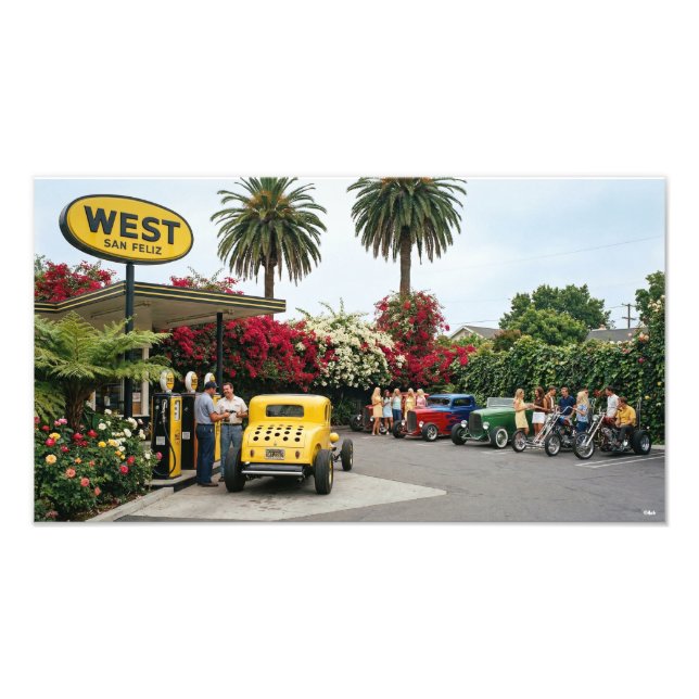 Hot rod at a gas station in os Angeles  1969 Photo Print (Front)