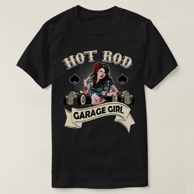 Hot Rod Chick Pin up Girl Rockabilly T-Shirt (Design Front)