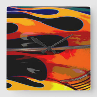 Hot Rod Flames Square Wall Clock