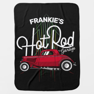 Hot Rod Garage CUSTOM NAME Deluxe Pinstripes Car Baby Blanket