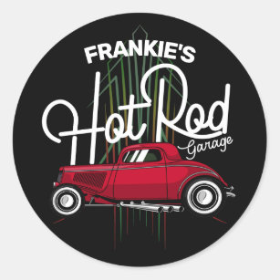 Hot Rod Garage CUSTOM NAME Deluxe Pinstripes Car Classic Round Sticker