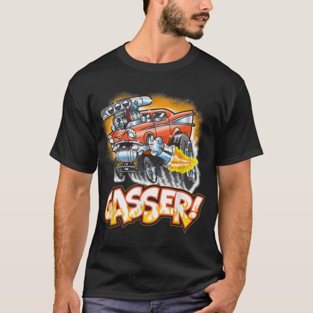 Hot Rod Gasser 57 Drag Racing Street Blown Car T-Shirt (Front)