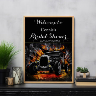 Hot Rod party fire Bridal Shower Sign Poster
