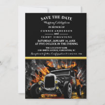 Hot Rod party fire Wedding Save The Date