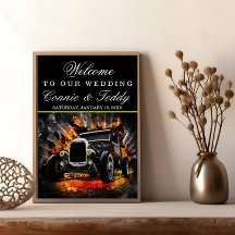 Hot Rod party fire Wedding Sign Poster