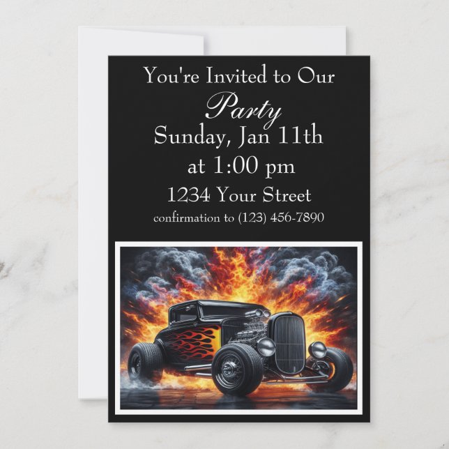 Hot Rod Party Flame Invite (Front)