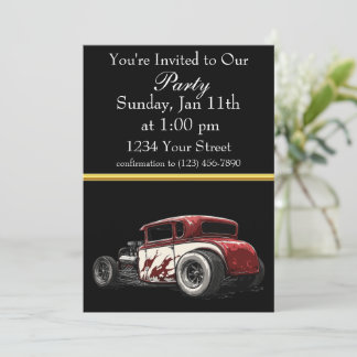 Hot Rod party invite with gold foil stripe