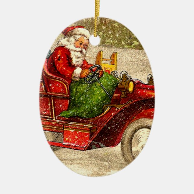 Hot Rod Santa Ceramic Tree Decoration (Front)