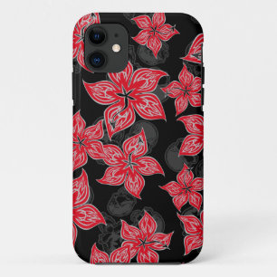 Hot Rodder Pinstriped Hibiscus and Skull Case-Mate iPhone Case