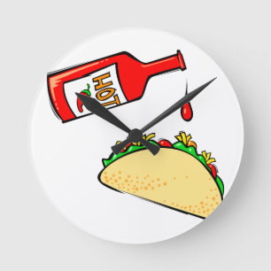 Hot sauce dripping on taco round clock