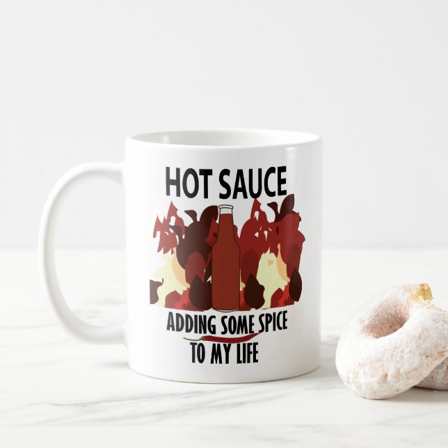 Hot Sauce Ketchup Fire Red Chilli Pepper  Coffee Mug (With Donut)