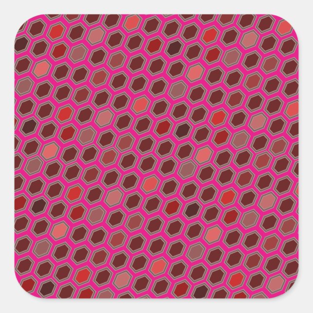 hot shocking pink hexagonal pattern repeating square sticker (Front)