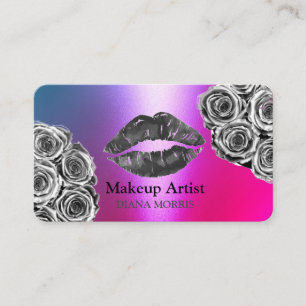 Hot Silver Glitter Lips Makeup Artist Beauty Salon Business Card