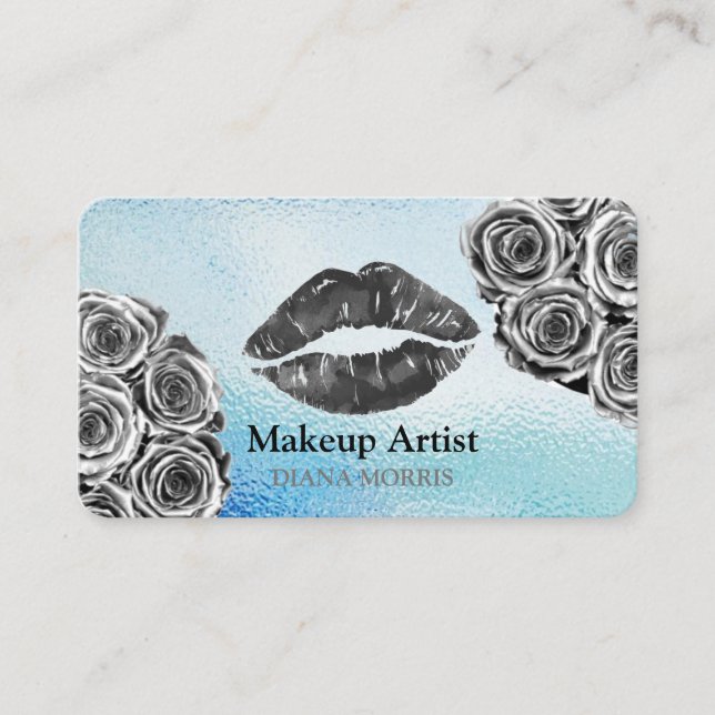 Hot Silver Glitter Lips Makeup Artist Beauty Salon Business Card (Front)