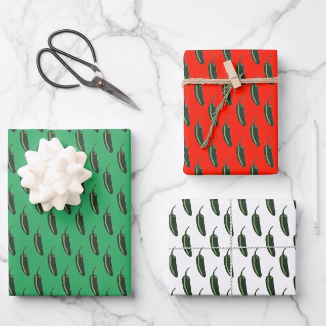 HOT & SPICY Jalapeño Chile Peppers Pattern Wrapping Paper Sheet (Front)