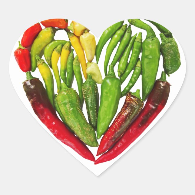 Hot spicy red green chilli peppers heart heart sticker (Front)