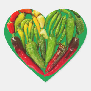 Hot spicy red green chilli peppers heart sticker
