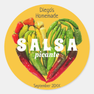 Hot spicy red green yellow chilli peppers heart classic round sticker