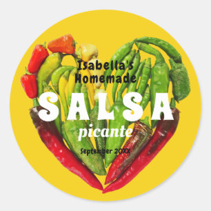 Hot spicy Salsa chilli peppers heart mustard food Classic Round Sticker