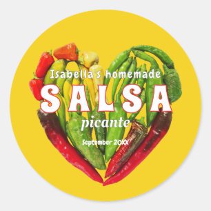 Hot spicy Salsa chilli peppers heart mustard food Classic Round Sticker