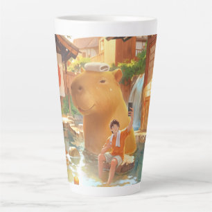 Hot Spring Moment: Giant Capybara Selfie Art Latte Mug