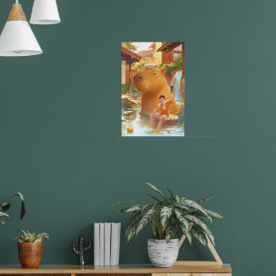 Hot Spring Moment: Giant Capybara Selfie Art Poster