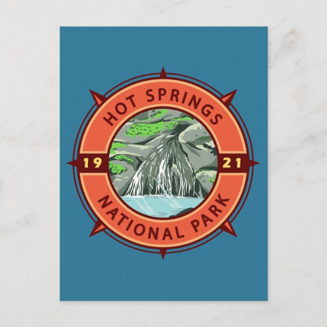 Hot Springs National Park Retro Compass Emblem Postcard (Front)