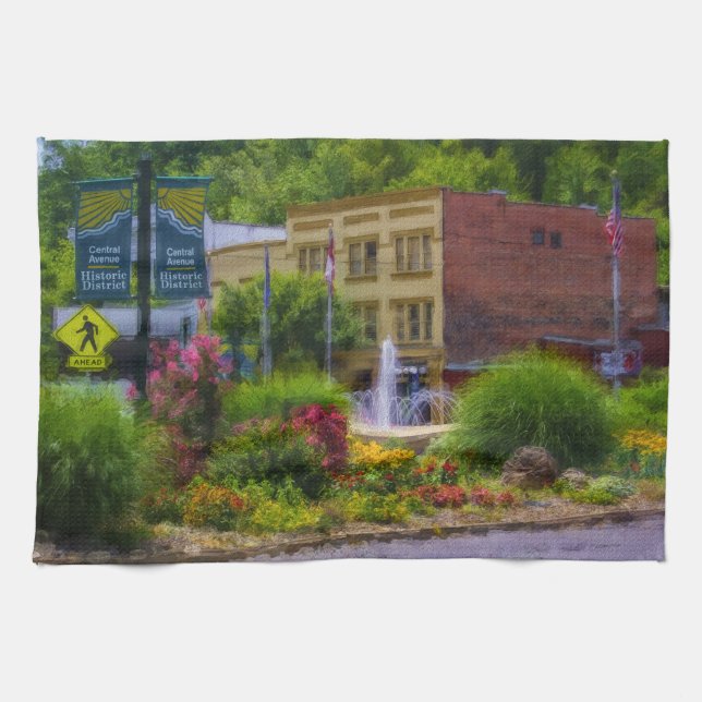 Hot Springs Roundabout Painterly Tea Towel (Horizontal)