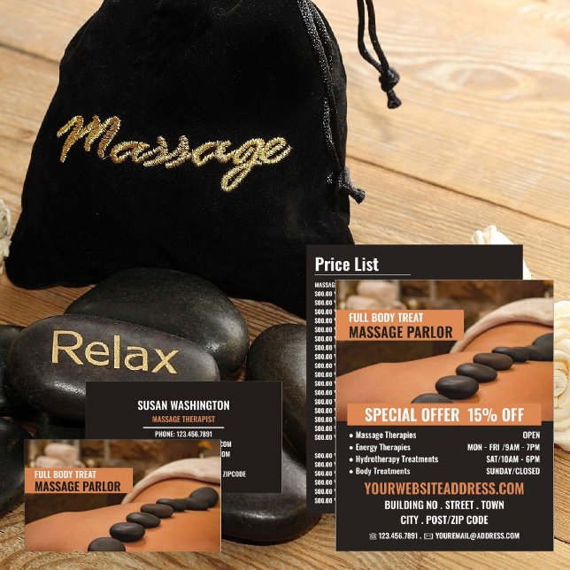 Hot Stone Massage, Massage Therapist Business Card (Creator Uploaded)