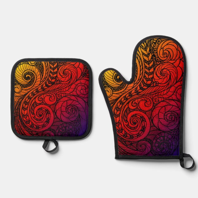 Hot Stuff Doodle Kitchen  Oven Mitt & Pot Holder Set (Front)