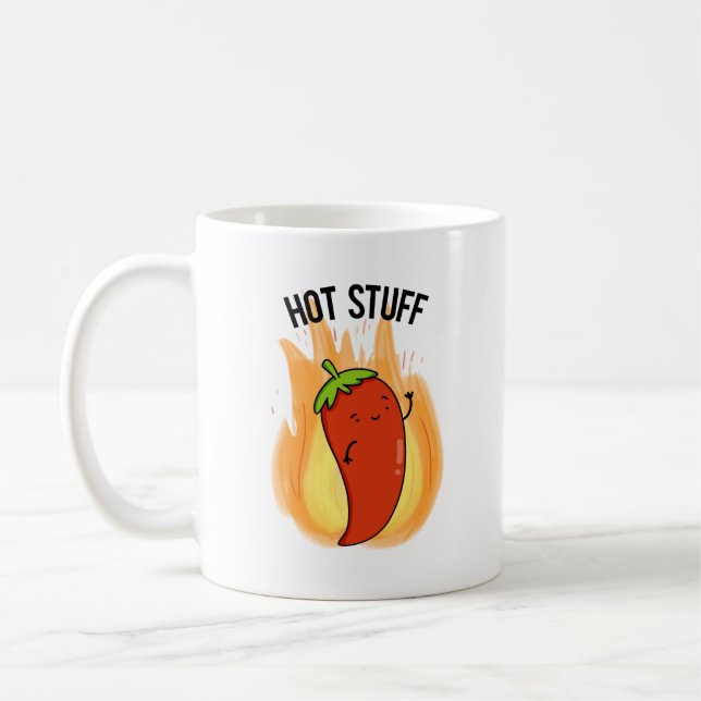 Hot Stuff Funny Red Hot Chilli Pepper Pun  Coffee Mug (Left)
