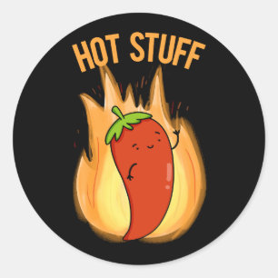 Hot Stuff Funny Red Hot Chilli Pepper Pun Dark BG Classic Round Sticker