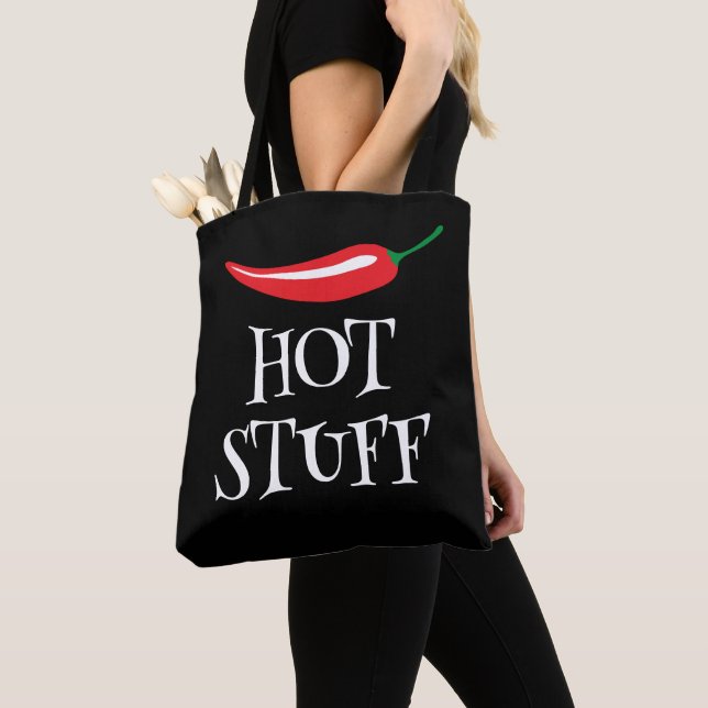 Hot Stuff funny spicy red chilli pepper shoulder Tote Bag (Close Up)