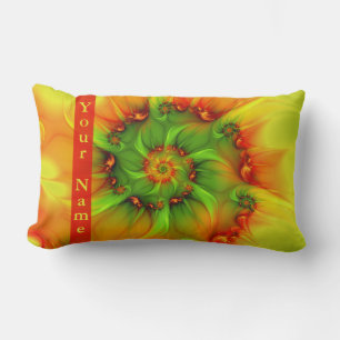 Hot Summer Green Orange Abstract Art Colourful Nam Lumbar Cushion