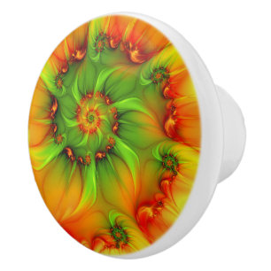 Hot Summer Green Orange Abstract Colourful Fractal Ceramic Knob
