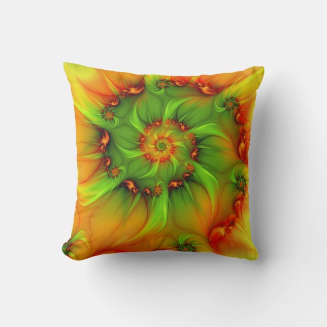 Hot Summer Green Orange Abstract Colourful Fractal Cushion (Front)