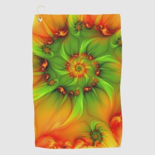 Hot Summer Green Orange Abstract Colourful Fractal Golf Towel