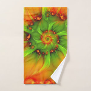 Hot Summer Green Orange Abstract Colourful Fractal Hand Towel