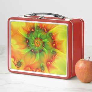 Hot Summer Green Orange Abstract Colourful Fractal Metal Lunch Box