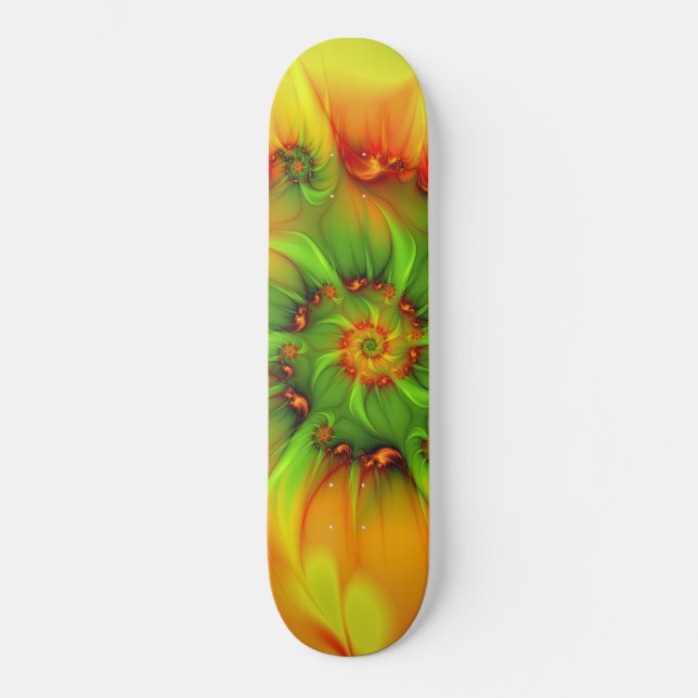 Hot Summer Green Orange Abstract Colourful Fractal Skateboard (Front)