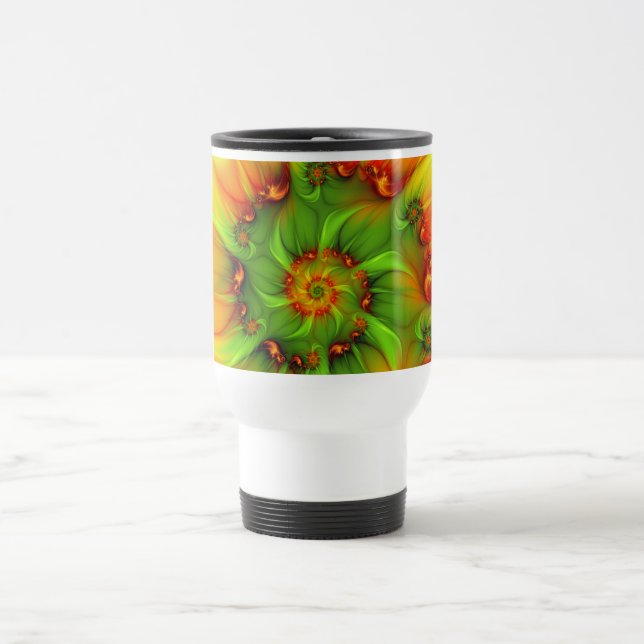 Hot Summer Green Orange Abstract Colourful Fractal Travel Mug (Center)