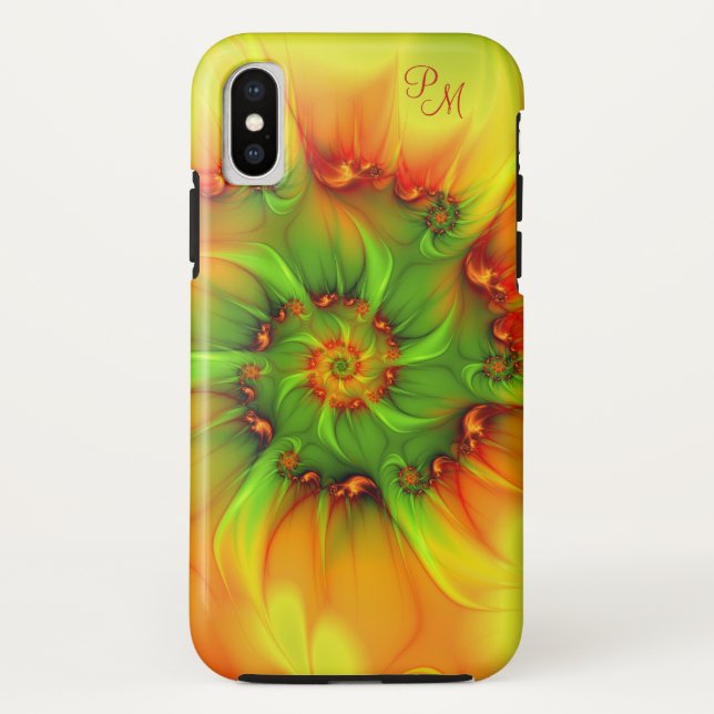 Hot Summer Green Orange Abstract Fractal Initials Case-Mate iPhone Case (Back)