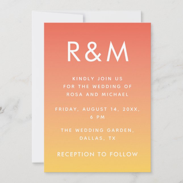 Hot Summer Orange Ombre Minimalist Monogram  Invitation (Front)