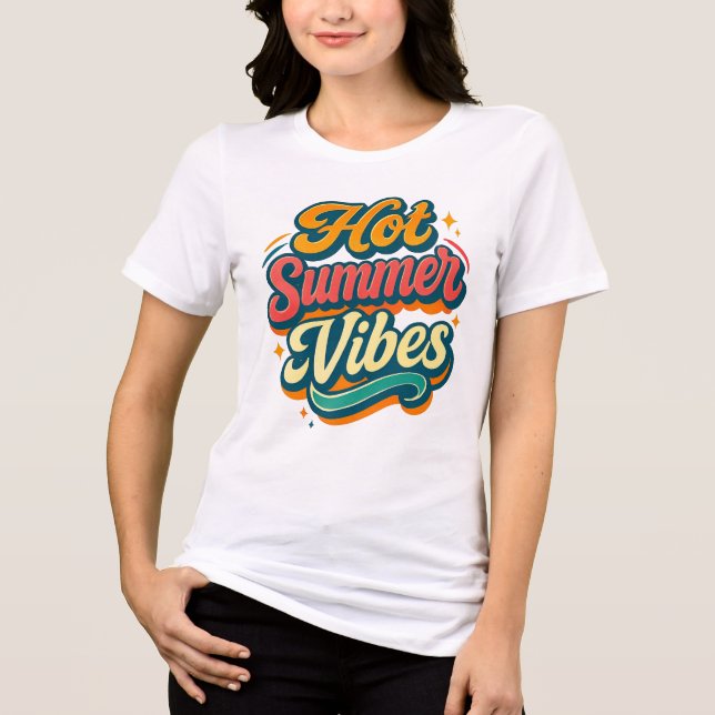 Hot Summer Vibes Tee || Retro Script Beach T-Shirt (Front)