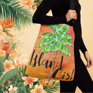 Hot Sunny Orange Tropical Palm Tree Island Girl  Crossbody Bag