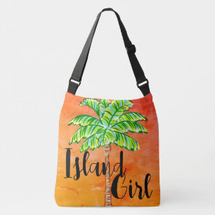 Hot Sunny Orange Tropical Palm Tree Island Girl  Crossbody Bag