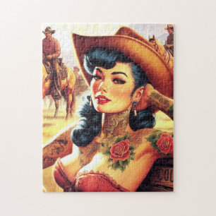 Hot Tattoo Cowgirl Jigsaw Puzzle