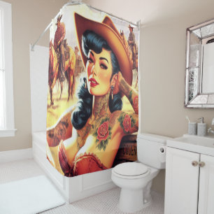 Hot Tattoo Cowgirl Shower Curtain