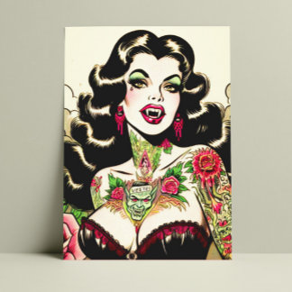 Hot Tattoo Vampire Girl Postcard